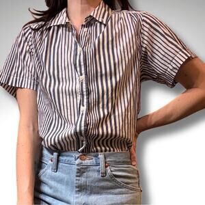 J.Crew Navy & White Stripe Short Sleeve Cotton Button Down